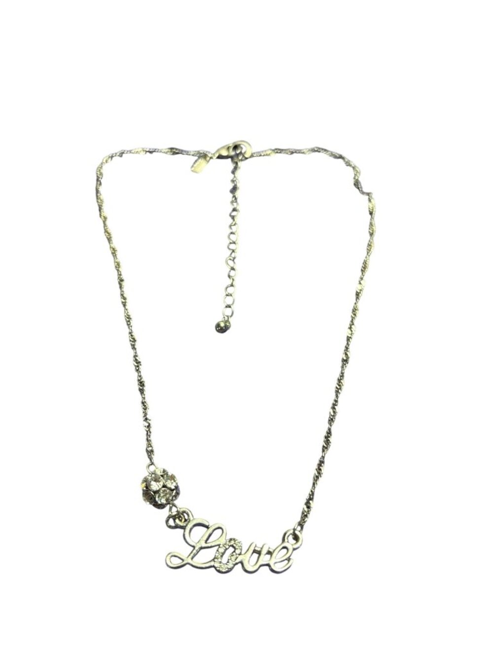 Lane Bryant Silvertone Love Necklace Clear Rhinestone 16 - 19 inches Long